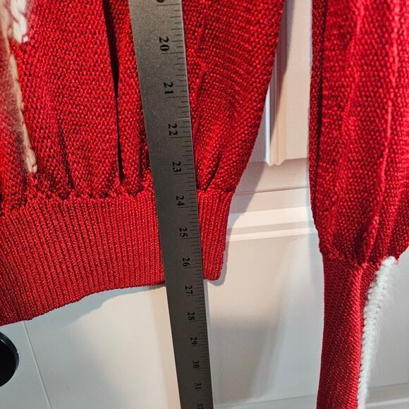 Vintage 80s PACA Silk Sweater Womens Small Red Mod Fuzy Glam Rock Party Retro - Picture 8 of 14